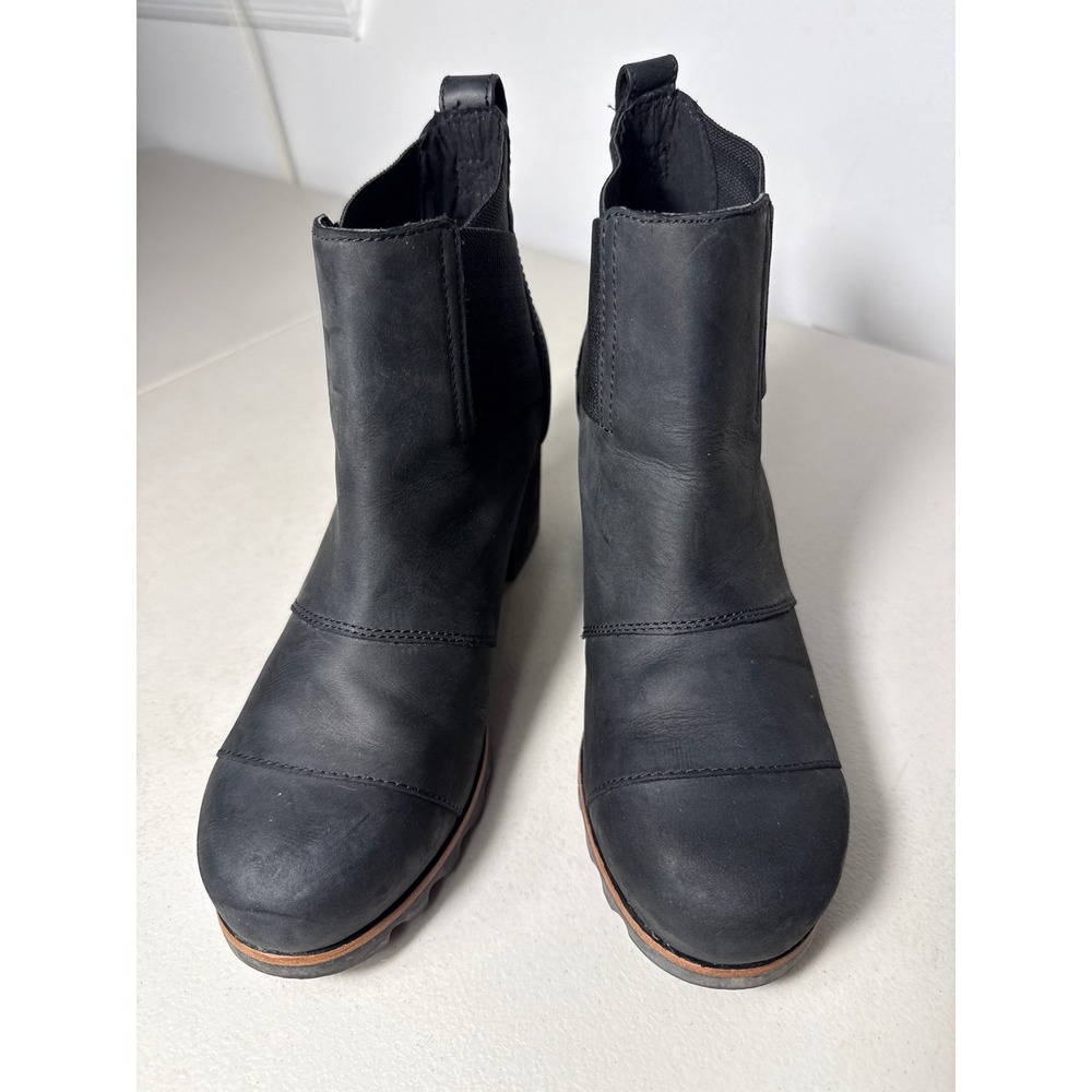 Sorel Lolla Chelsea Boots Black Leather Block Heel NL2300-010 Womens 8